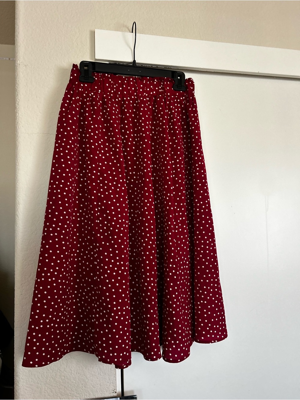 Midi Circle Skirt in Red with White Polka Dots